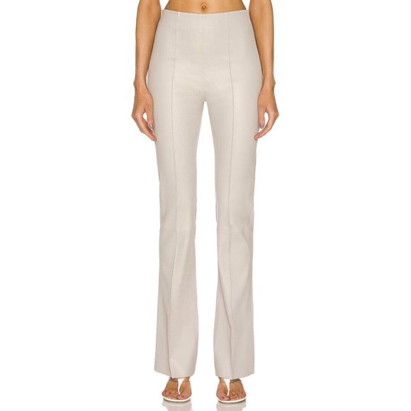 REMAIN Floral Bootcut Leather Pants Dove Grey